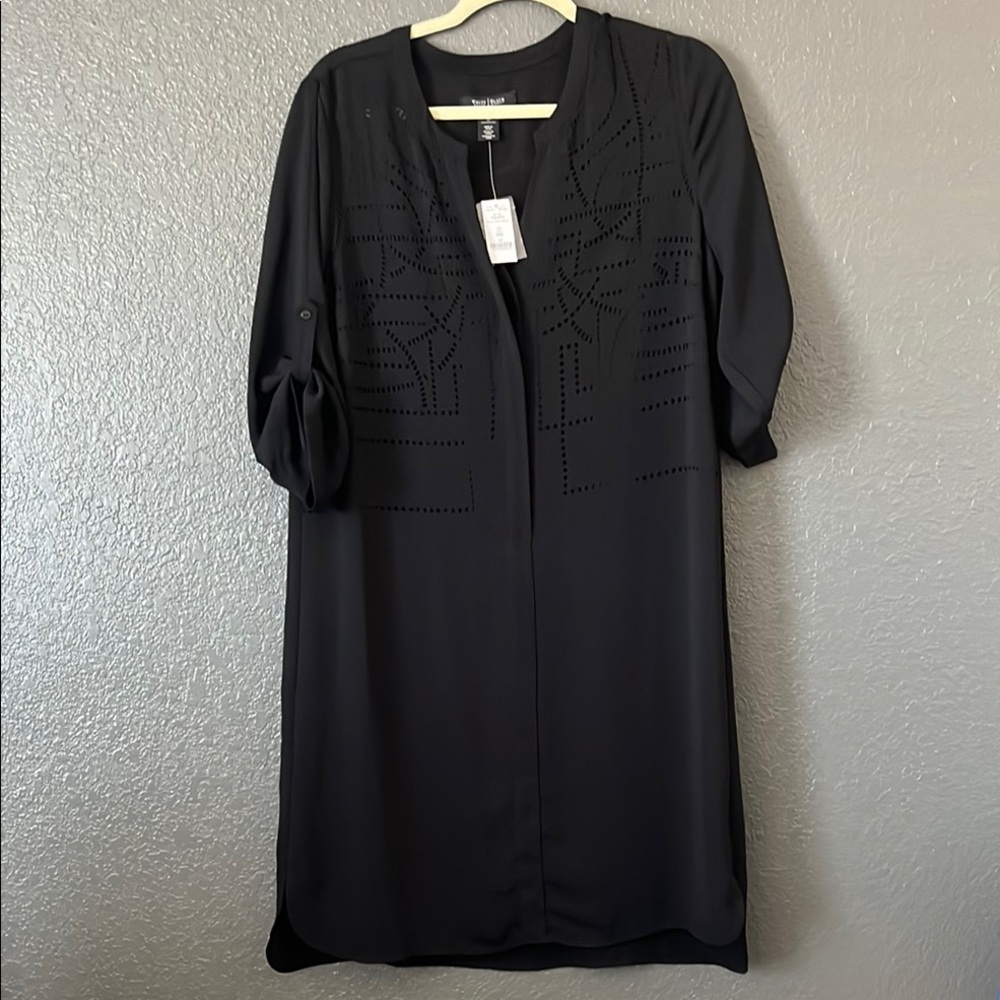 White House Black Market Black Pleated Ruched Dress